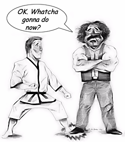 Stepping on karateka's foot