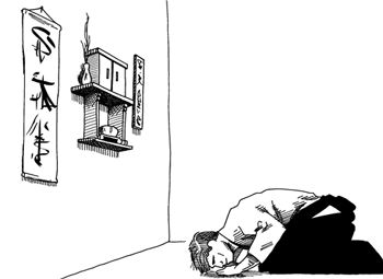 Bowing before shrine